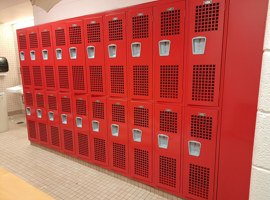 Lenawee Christian School - Boys and Girls Locker Rooms, Adrian, MI Electrostatic Painting of Lockers