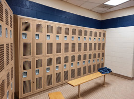 Lenawee Christian School - Boys and Girls Locker Rooms, Adrian, MI Electrostatic Painting of Lockers