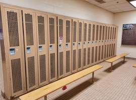 Lenawee Christian School - Boys and Girls Locker Rooms, Adrian, MI Electrostatic Painting of Lockers